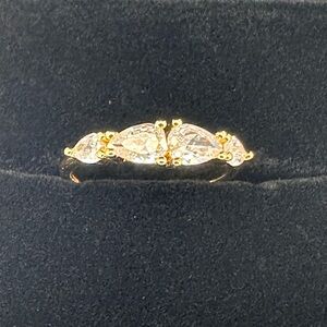 14K Gold Electroplated Pear Cut CZ Ring – Size 6.5–7 – Elegant Band